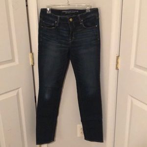 LONG dark wash skinny jeans